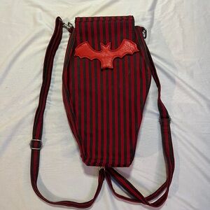 Burgundy and Black Striped Bat Purse/Backpack